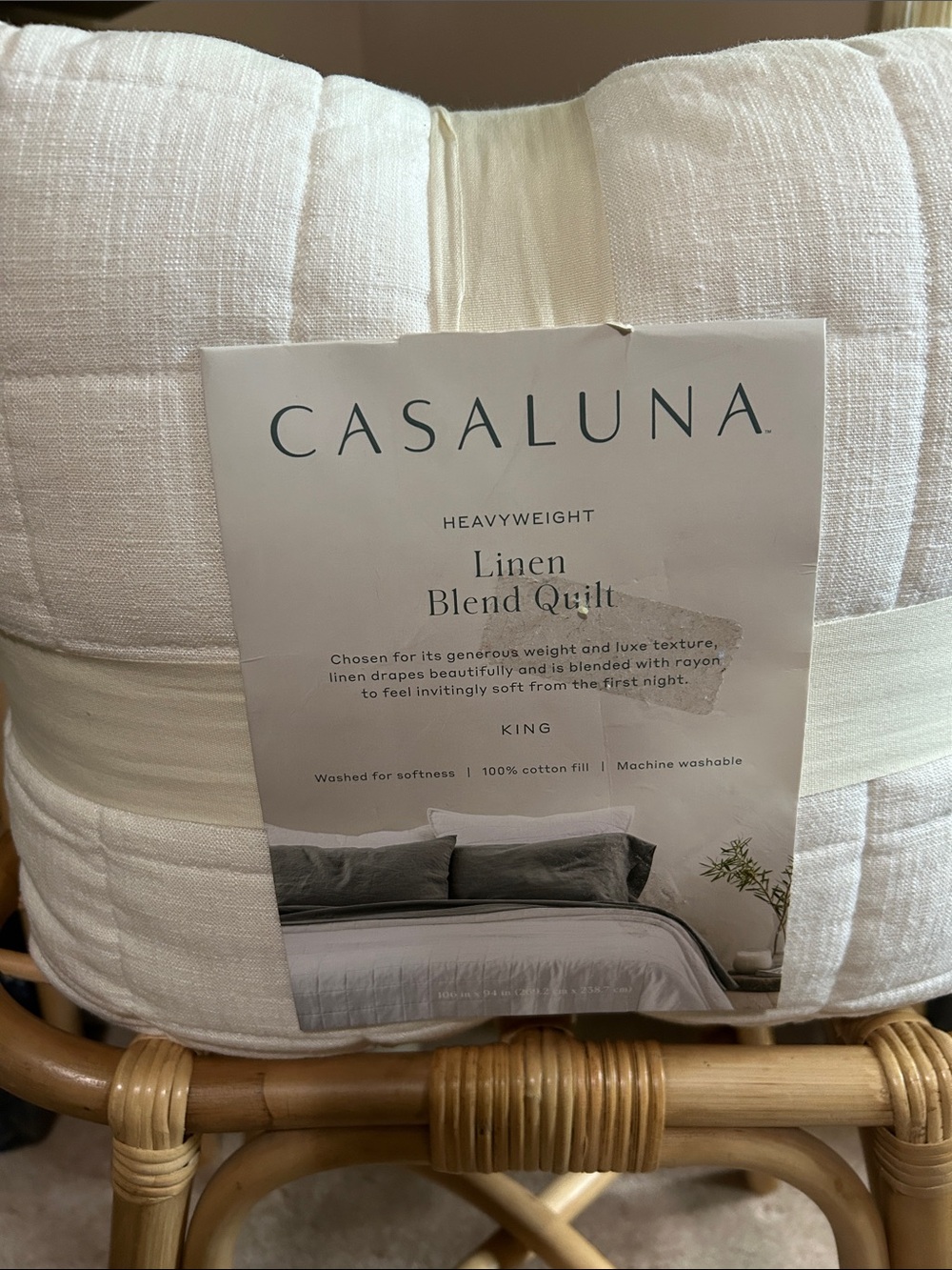 Casaluna King Heavyweight Linen Blend Quilt - White